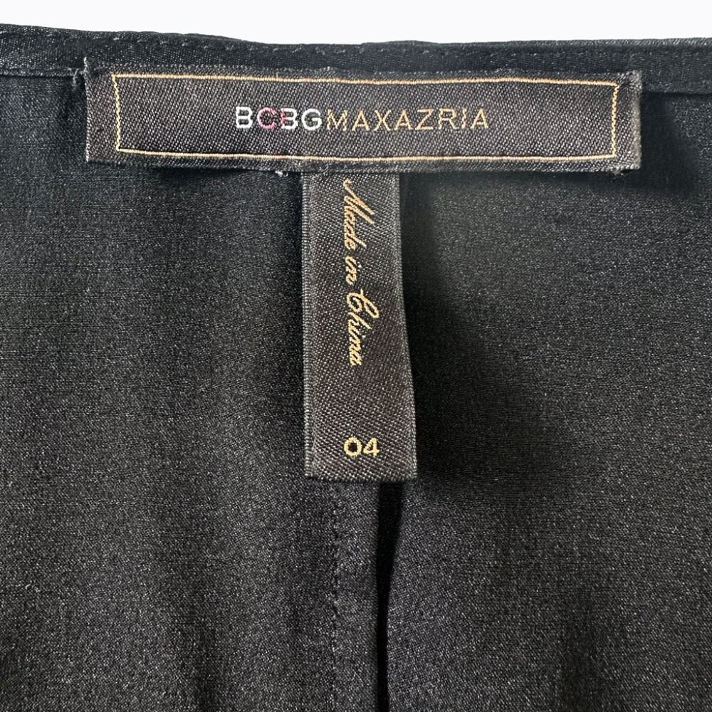 BCBGMaxAzria Black Silk Y2K Dress 4 Ruffle V-Neck Sheen Whimsigoth Coquette Chic - Picture 6 of 8